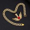 Ruby Wing Pendant Cuban Chain Hip Hop Necklace