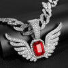 Ruby Wing Pendant Cuban Chain Hip Hop Necklace