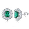 Square Halo Emerald Birthstone Earrings Sterling Silver