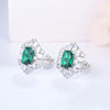 Square Halo Emerald Birthstone Earrings Sterling Silver