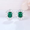 Square Halo Emerald Birthstone Earrings Sterling Silver