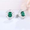 Square Halo Emerald Birthstone Earrings Sterling Silver
