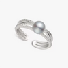 Akoya Silver Gray Round Pearl Open Ring