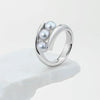 Akoya Silver Gray Round Pearl Triple Ring