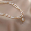 Double Strand White Freshwater Drop-Shape Pearl Necklace