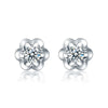 Flower Shaped Solitaire Lab Grown Diamond Stud Earrings in 18K White Gold