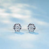 Flower Shaped Solitaire Lab Grown Diamond Stud Earrings in 18K White Gold