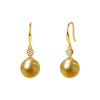 Golden Round South Sea Pearl Drop Earrings 18k Yellow Gold