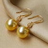 Golden Round South Sea Pearl Drop Earrings 18k Yellow Gold