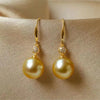 Golden Round South Sea Pearl Drop Earrings 18k Yellow Gold