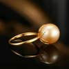 Golden Round South Sea Pearl Flower Shape Ring 18K Yellow Gold