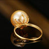 Golden Round South Sea Pearl Flower Shape Ring 18K Yellow Gold