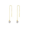 Japanese Akoya White Round Pearl Chain Earrings 18k Yellow Gold