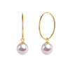 Japanese Akoya White Round Pearl Hoop Earrings 18k Yellow Gold