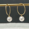 Japanese Akoya White Round Pearl Hoop Earrings 18k Yellow Gold