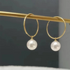 Japanese Akoya White Round Pearl Hoop Earrings 18k Yellow Gold
