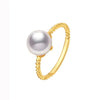 Japanese Akoya White Round Pearl Ring 18K Yellow Gold