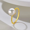 Japanese Akoya White Round Pearl Ring 18K Yellow Gold