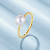 Japanese Akoya White Round Pearl Ring 18K Yellow Gold