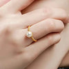 Japanese Akoya White Round Pearl Ring 18K Yellow Gold