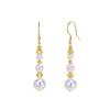 Japanese Akoya White Round Pearl Triple Drop Earrings 18k Yellow Gold