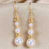 Japanese Akoya White Round Pearl Triple Drop Earrings 18k Yellow Gold