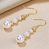 Japanese Akoya White Round Pearl Triple Drop Earrings 18k Yellow Gold