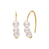 Japanese Akoya White Round Pearl Triple Drop Hoop Earrings 18k Yellow Gold
