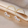Japanese Akoya White Round Pearl Triple Drop Hoop Earrings 18k Yellow Gold