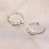 Japanese Akoya White Round Pearl Triple Drop Hoop Earrings 18k Yellow Gold