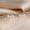 Japanese Akoya White Round Pearl Triple Drop Hoop Earrings 18k Yellow Gold