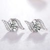 Pavé Swirl Solitaire Lab Grown Diamond Stud Earrings 18K White Gold