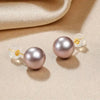 Pink Round Freshwater Pearl Stud Earrings AAA Grade
