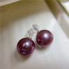 Purple Round Freshwater Pearl Stud Earrings AAA Grade