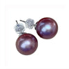 Purple Round Freshwater Pearl Stud Earrings AAA Grade