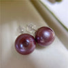 Purple Round Freshwater Pearl Stud Earrings AAA Grade