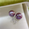 Purple Round Freshwater Pearl Stud Earrings AAA Grade
