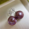 Purple Round Freshwater Pearl Stud Earrings AAA Grade