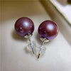 Purple Round Freshwater Pearl Stud Earrings AAA Grade
