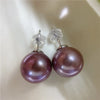 Purple Round Freshwater Pearl Stud Earrings AAA Grade