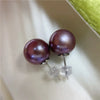 Purple Round Freshwater Pearl Stud Earrings AAA Grade