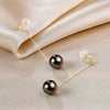 Tahitian South Sea Round Pearl Chain Earrings 18k Yellow Gold
