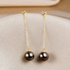 Tahitian South Sea Round Pearl Chain Earrings 18k Yellow Gold