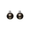 Tahitian South Sea Round Pearl Diamond Stud Earrings 18k Yellow Gold