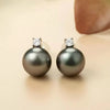 Tahitian South Sea Round Pearl Diamond Stud Earrings 18k Yellow Gold