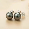 Tahitian South Sea Round Pearl Diamond Stud Earrings 18k Yellow Gold