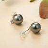 Tahitian South Sea Round Pearl Diamond Stud Earrings 18k Yellow Gold