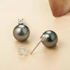 Tahitian South Sea Round Pearl Diamond Stud Earrings 18k Yellow Gold