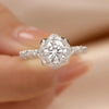 Twisted Pavé Floral Halo Lab Grown Diamond Ring in 18K White Gold