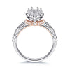 Two Tone Pavé Floral Halo Style Diamond Engagement Ring Setting